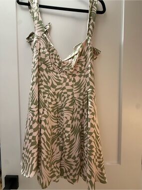 For Love & Lemons Green and Cream Swirl Slip Dress